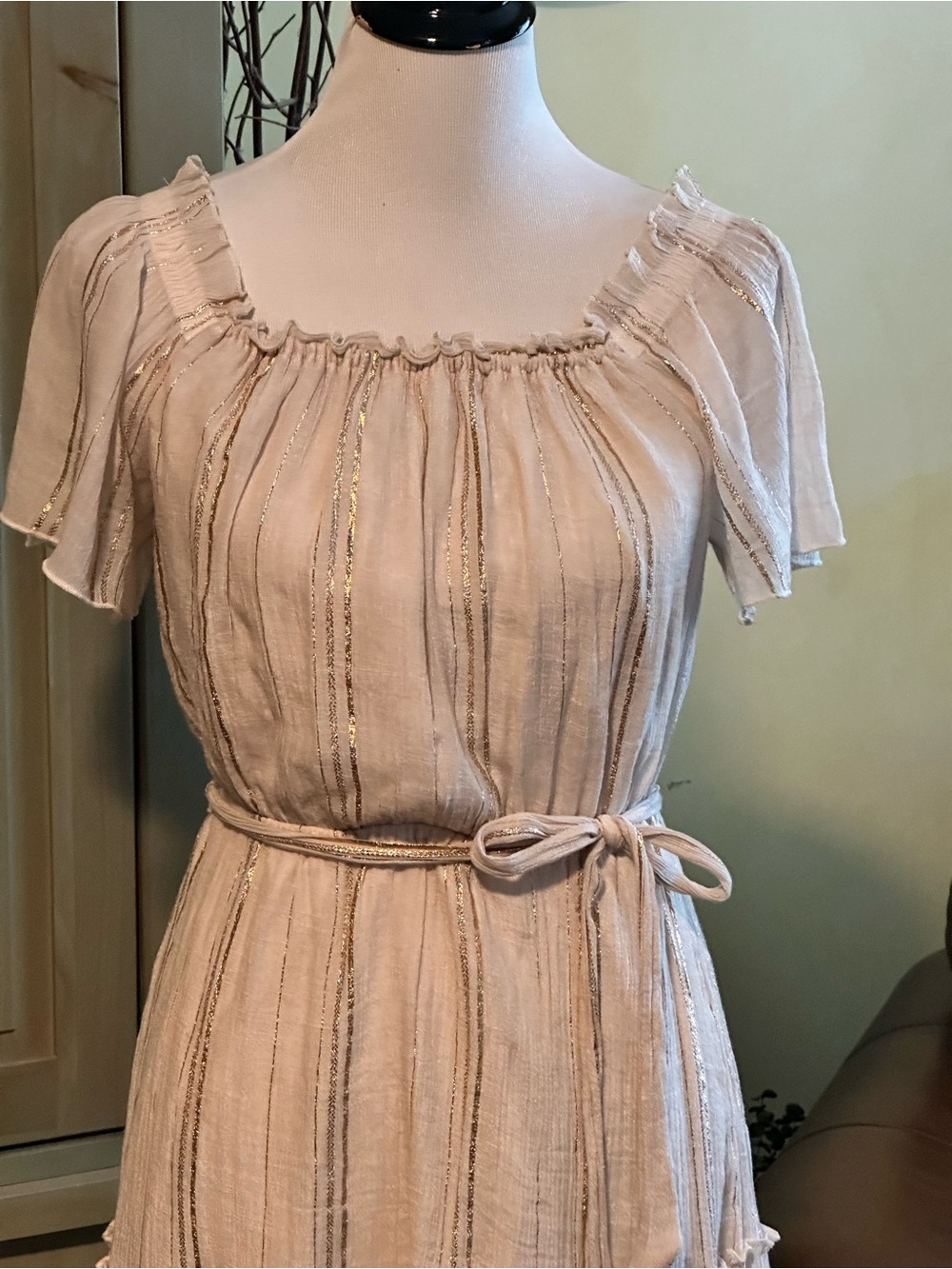 Luxology Cream Tiered Maxi Dress with Tie Waist - Picture 2 of 7